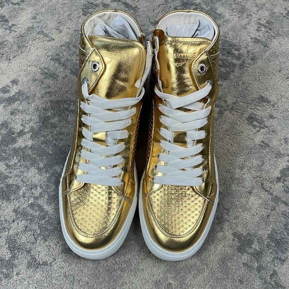 NIB Zadig & Voltaire High Flash Vintage Metal Perforated Stars Sneakers Gold 41 - Picture 6 of 16